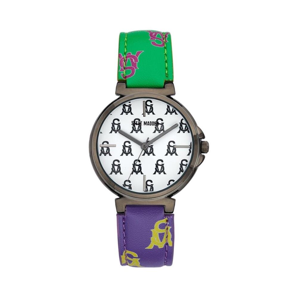 NIB Steve Madden Womens Stacked Logo Watch Multicolored 36mm